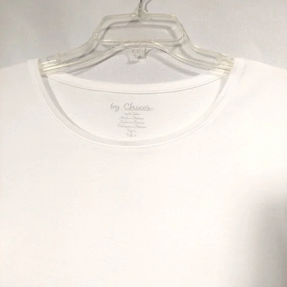 Chico's Womens 2 (US12) White Pullover Tee Top Short Sleeves Round Neck Cotton - Picture 2 of 7